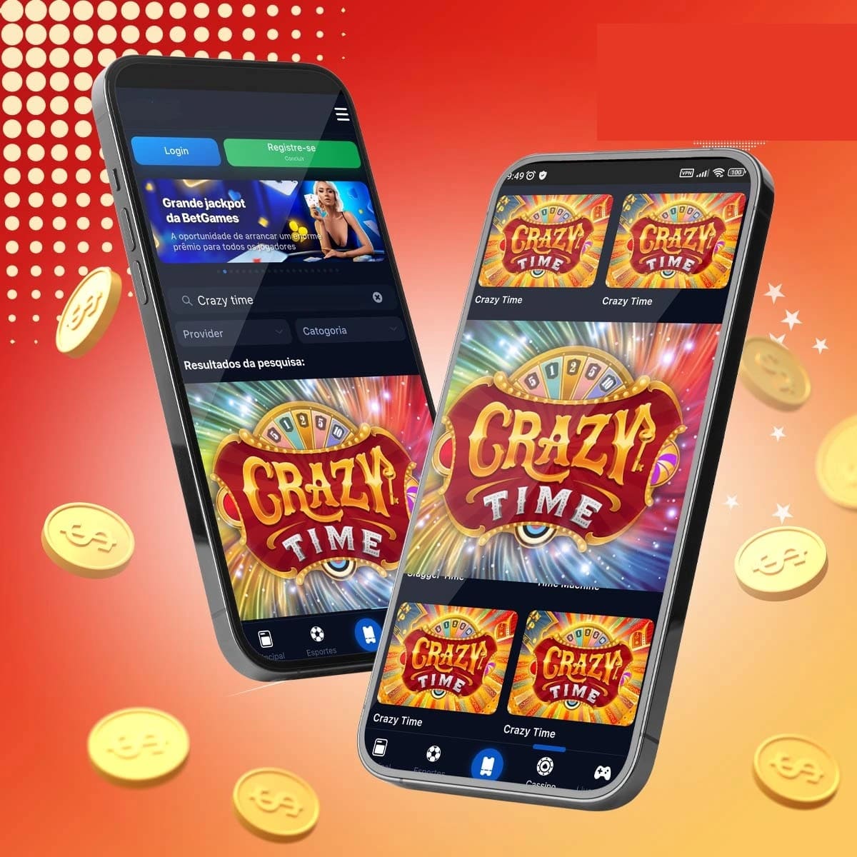 JYP66 Crazy Time wheel mid-spin on live game-show featuring bright neon colours and dynamic action